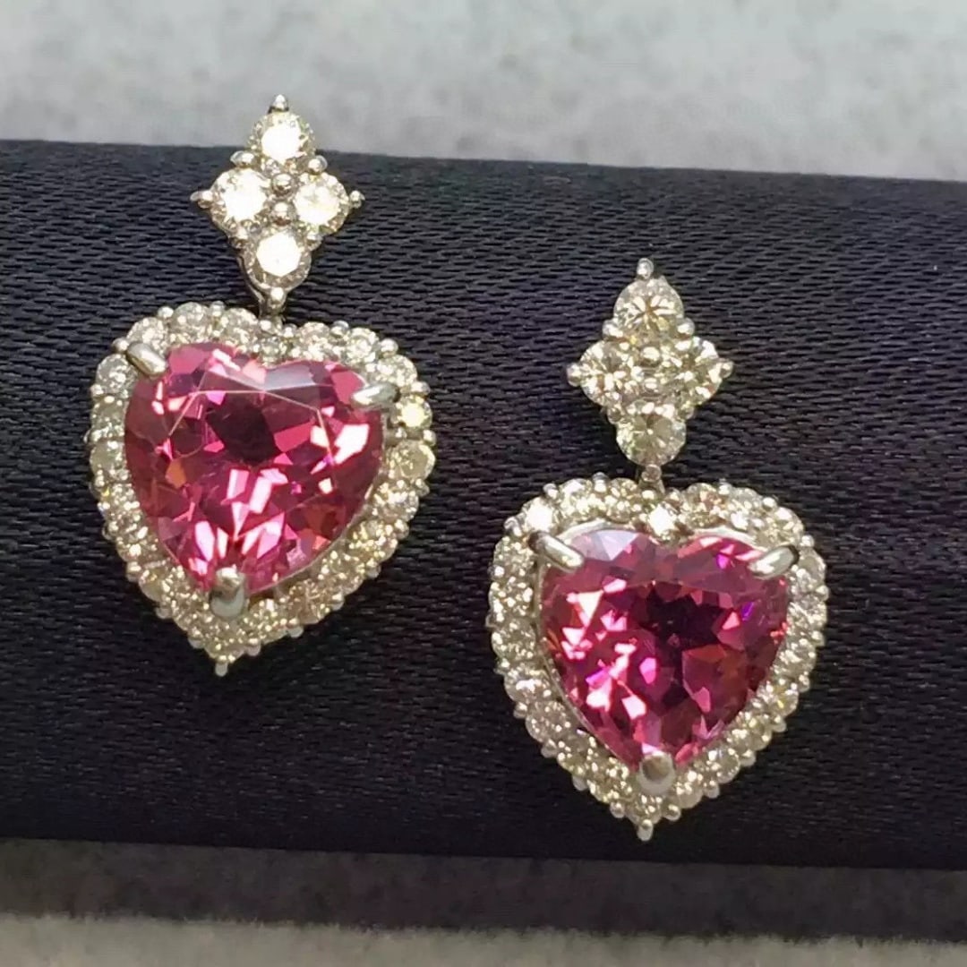 14k Gold 2.2 Ctw Natural Tourmaline & Diamond Earrings - 2