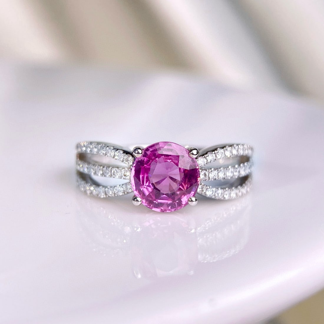 14k Gold 1.80 Ctw Natural Padparadscha Sapphire & Diamond Ring (1 of 4)