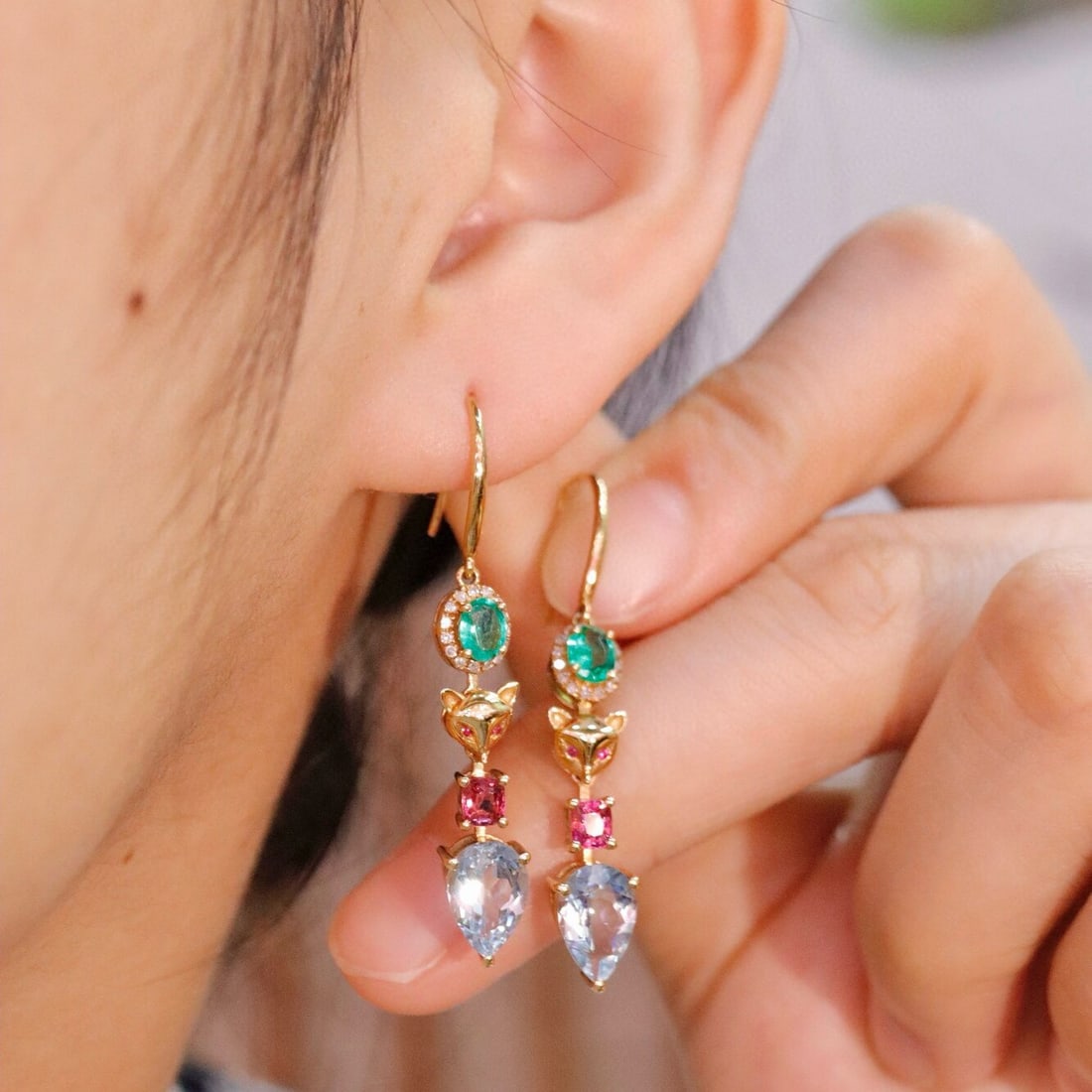 14k Gold 2.40 Ctw Natural Aquamarine & Diamond Earrings - 6