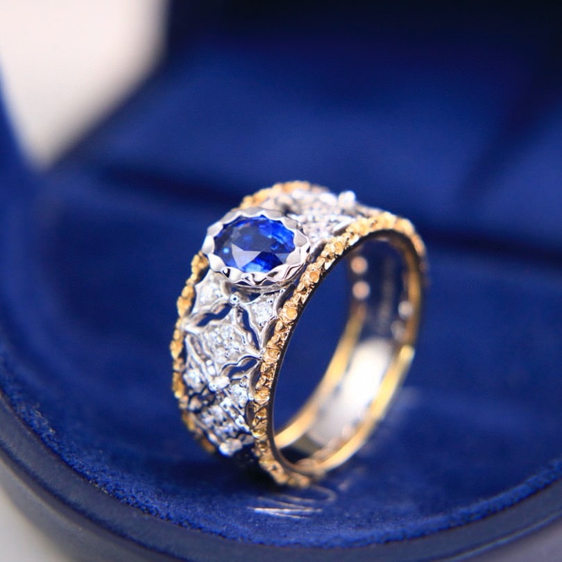 14k Gold 1.17 Ctw Natural Sapphire & Diamond Ring - 3