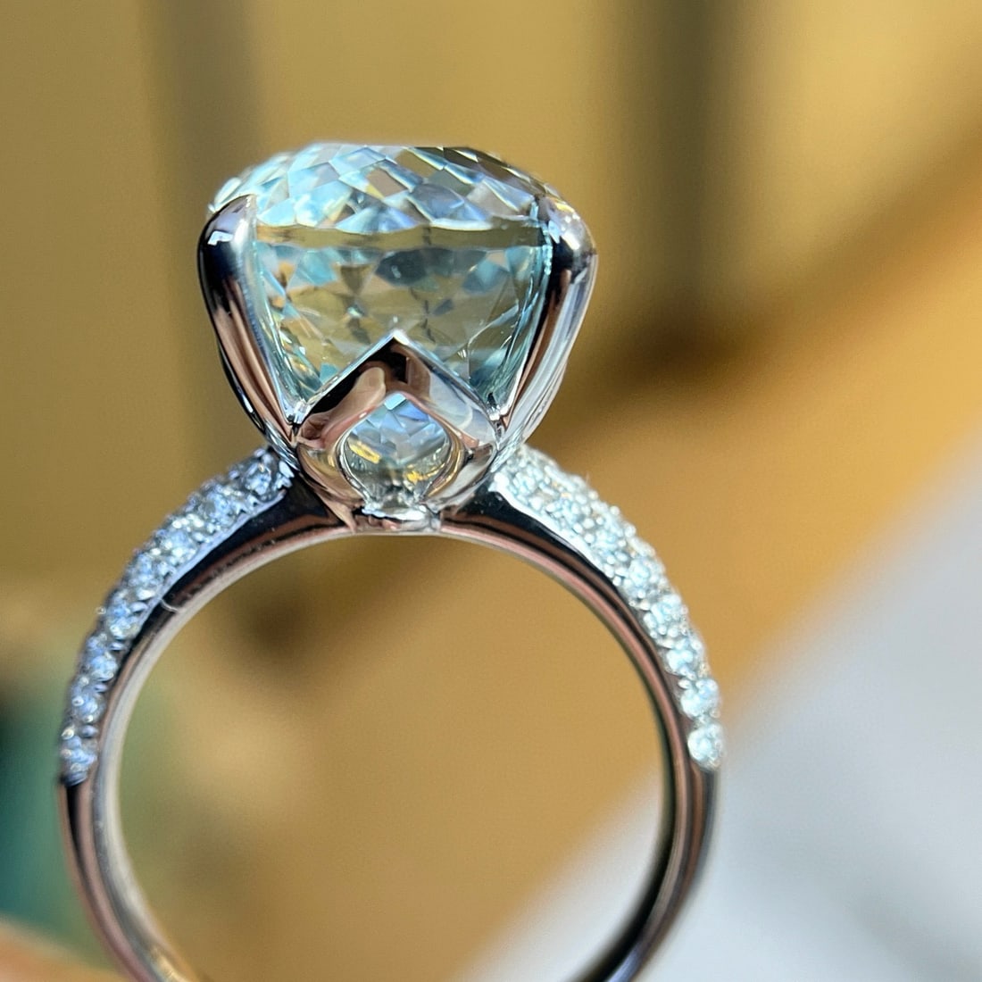 14k Gold 9.08 Ctw Natural Aquamarine & Diamond Ring - 3