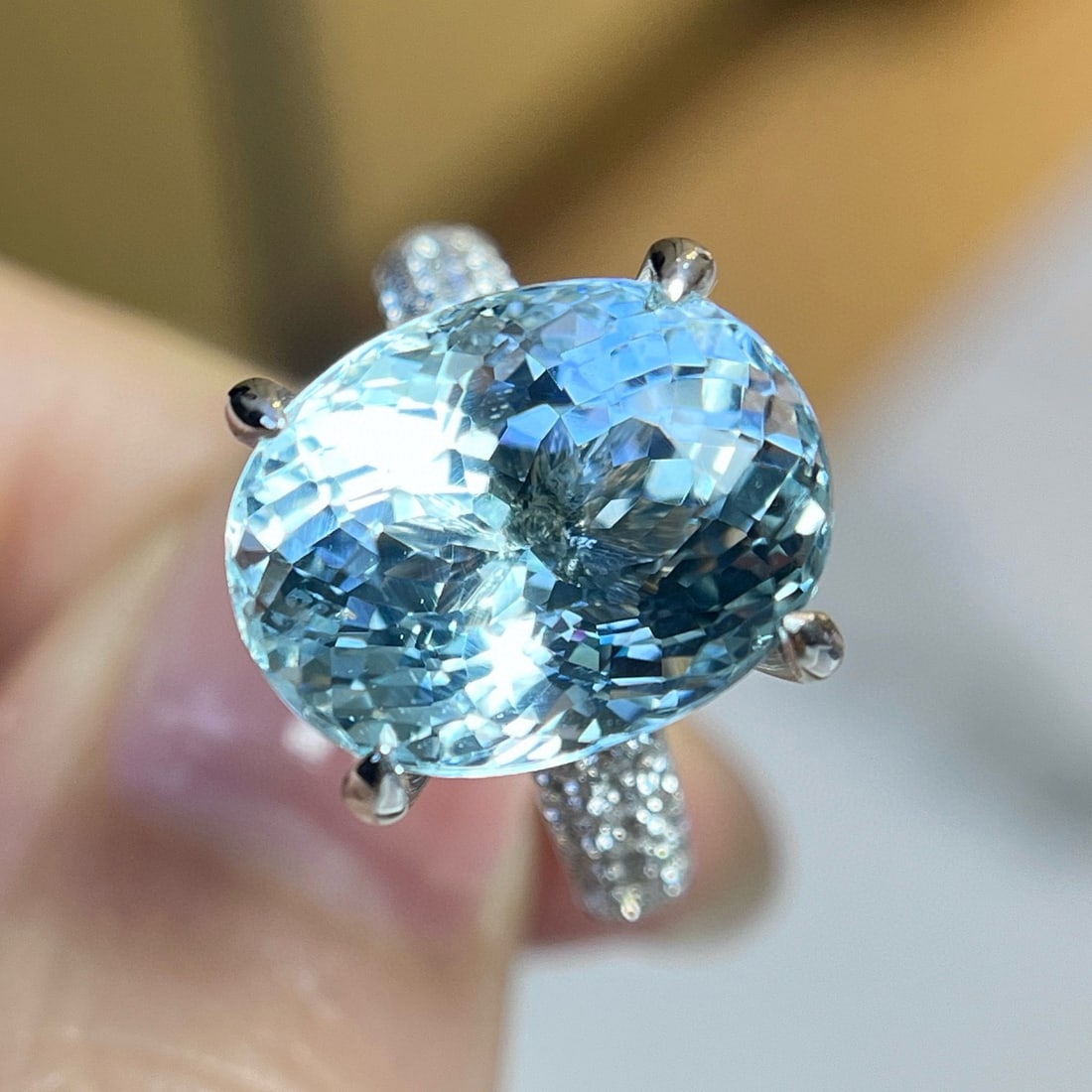 14k Gold 9.08 Ctw Natural Aquamarine & Diamond Ring - 8