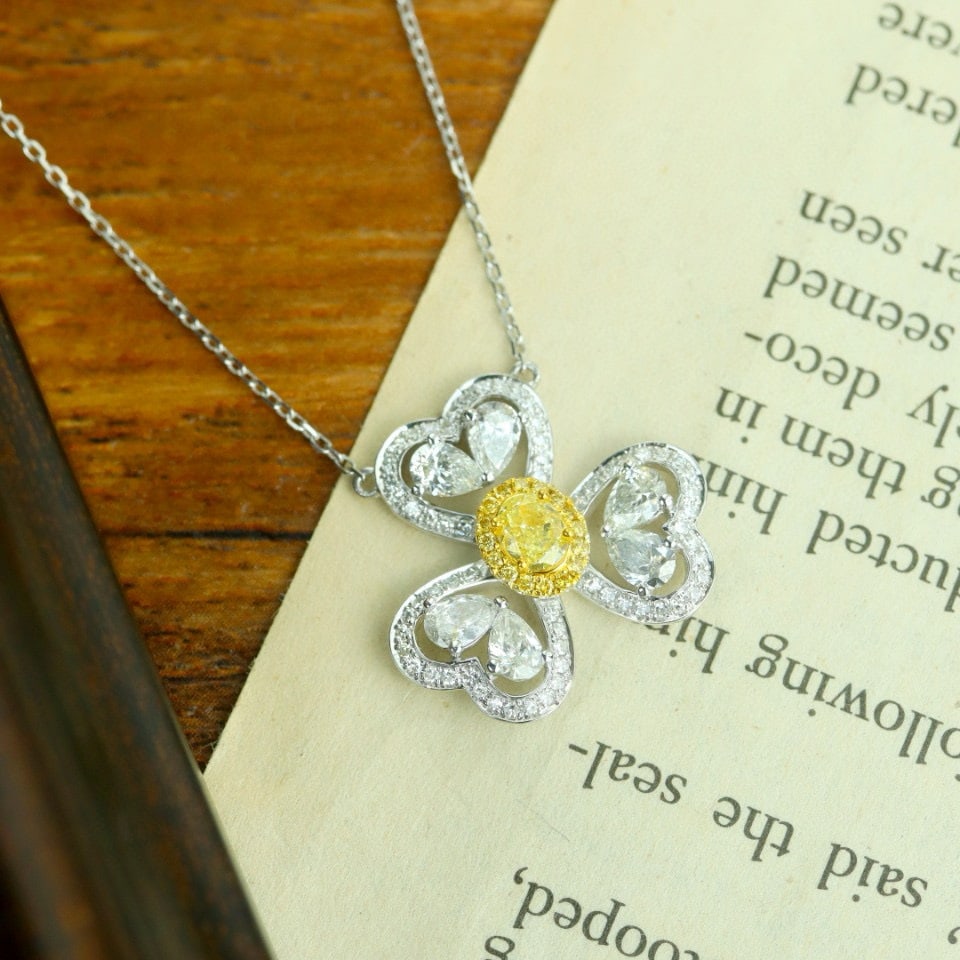 14k Gold 1.31 Ctw Natural Yellow Diamond & Diamond Necklace - 2