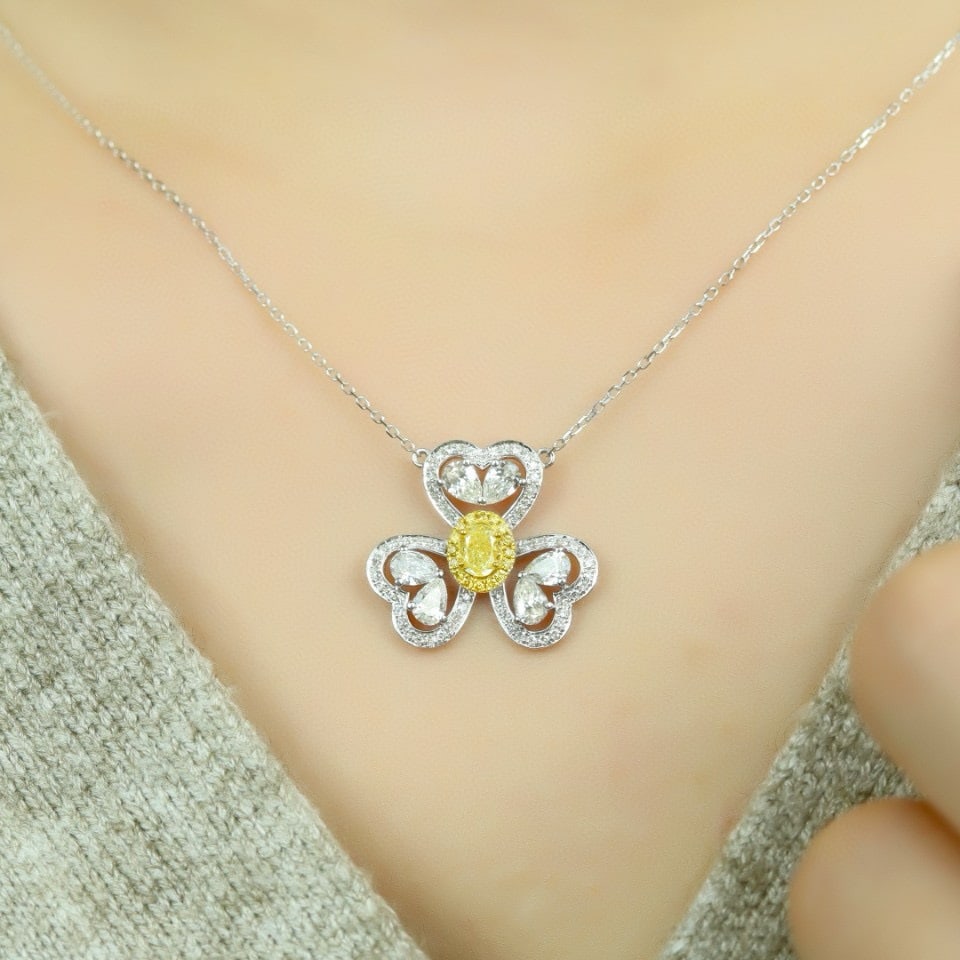 14k Gold 1.31 Ctw Natural Yellow Diamond & Diamond Necklace - 5