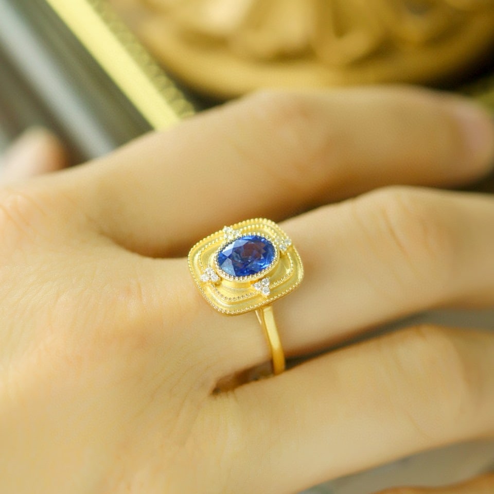14k Gold 1.26 Ctw Natural Sapphire & Diamond Ring - 5
