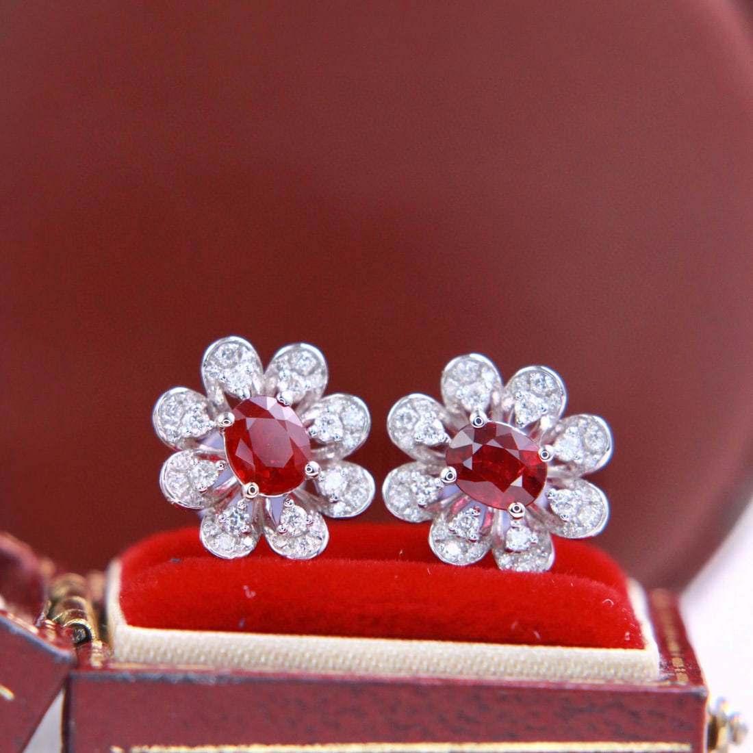 14k Gold 1.20 Ctw Vivid Red Natural Ruby & Diamond Earrings - 4