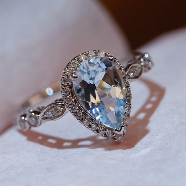 14k Gold 1.17 Ctw Natural Aquamarine & Diamond Ring - 5