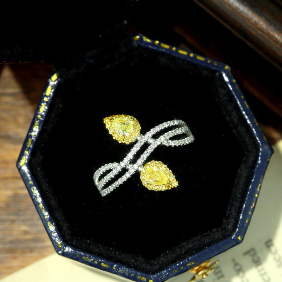 14k Gold 0.67 Ctw Natural Yellow Diamond & Diamond Ring - 4