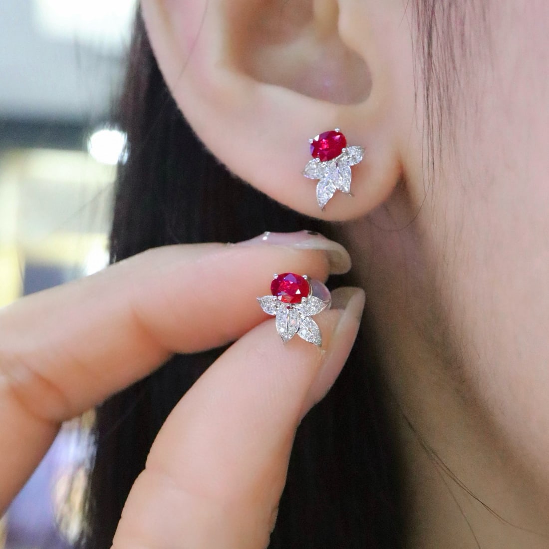 14k Gold 0.73 Ctw Natural Ruby & Diamond Earrings - 5