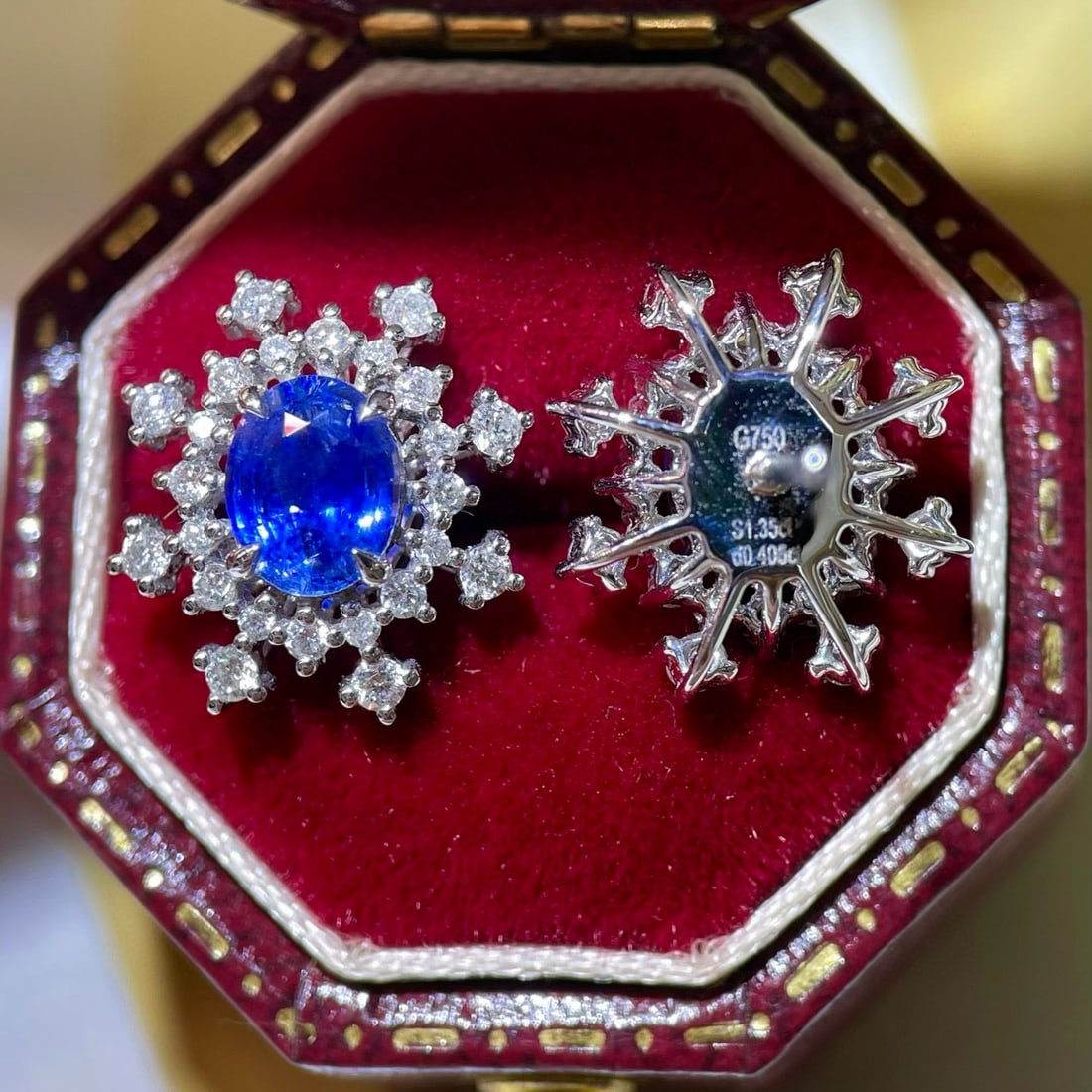 14k Gold 1.75 Ctw Natural Sapphire & Diamond Earrings - 4