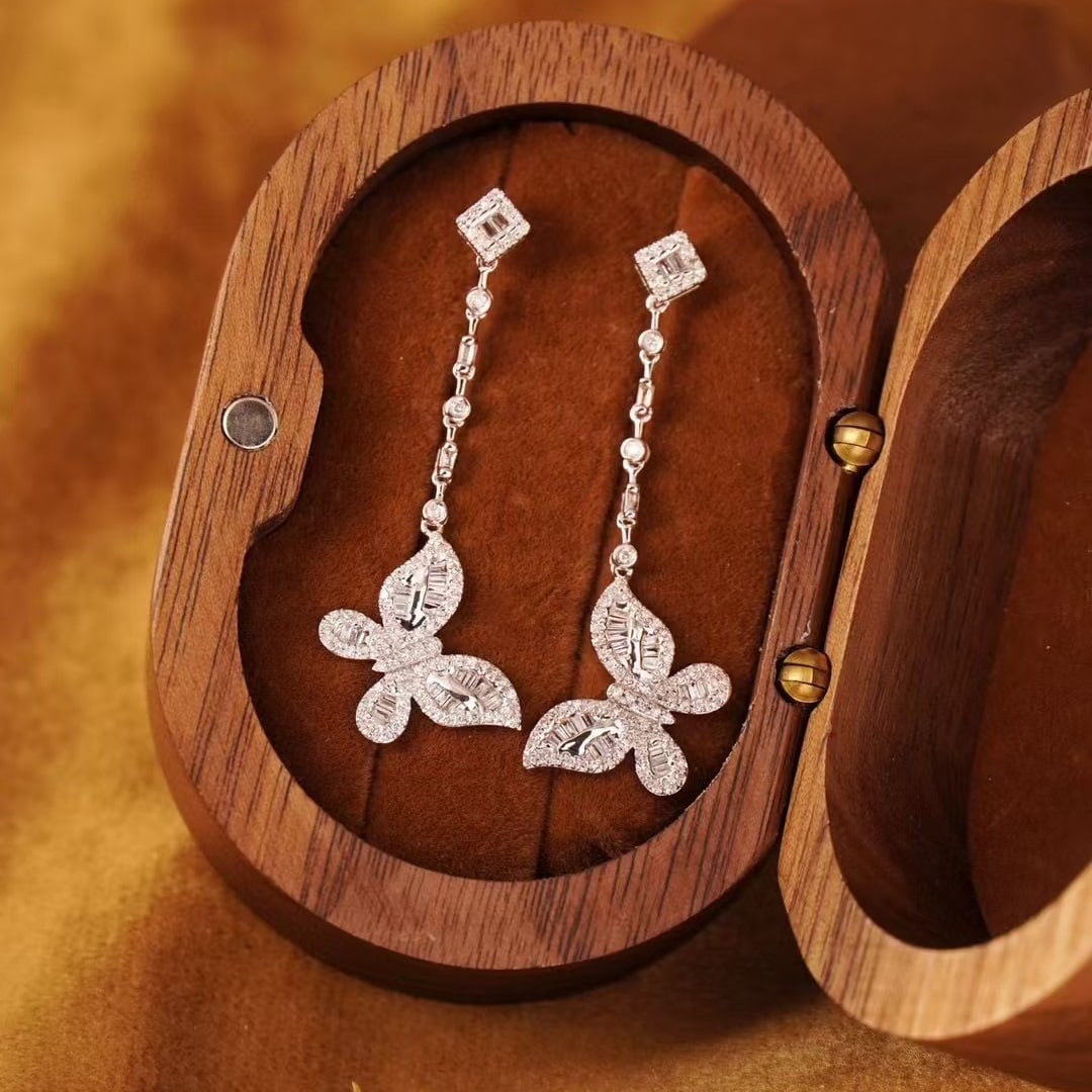 14k Gold 1 Ct Natural H Diamond & Butterfly Earrings - 2