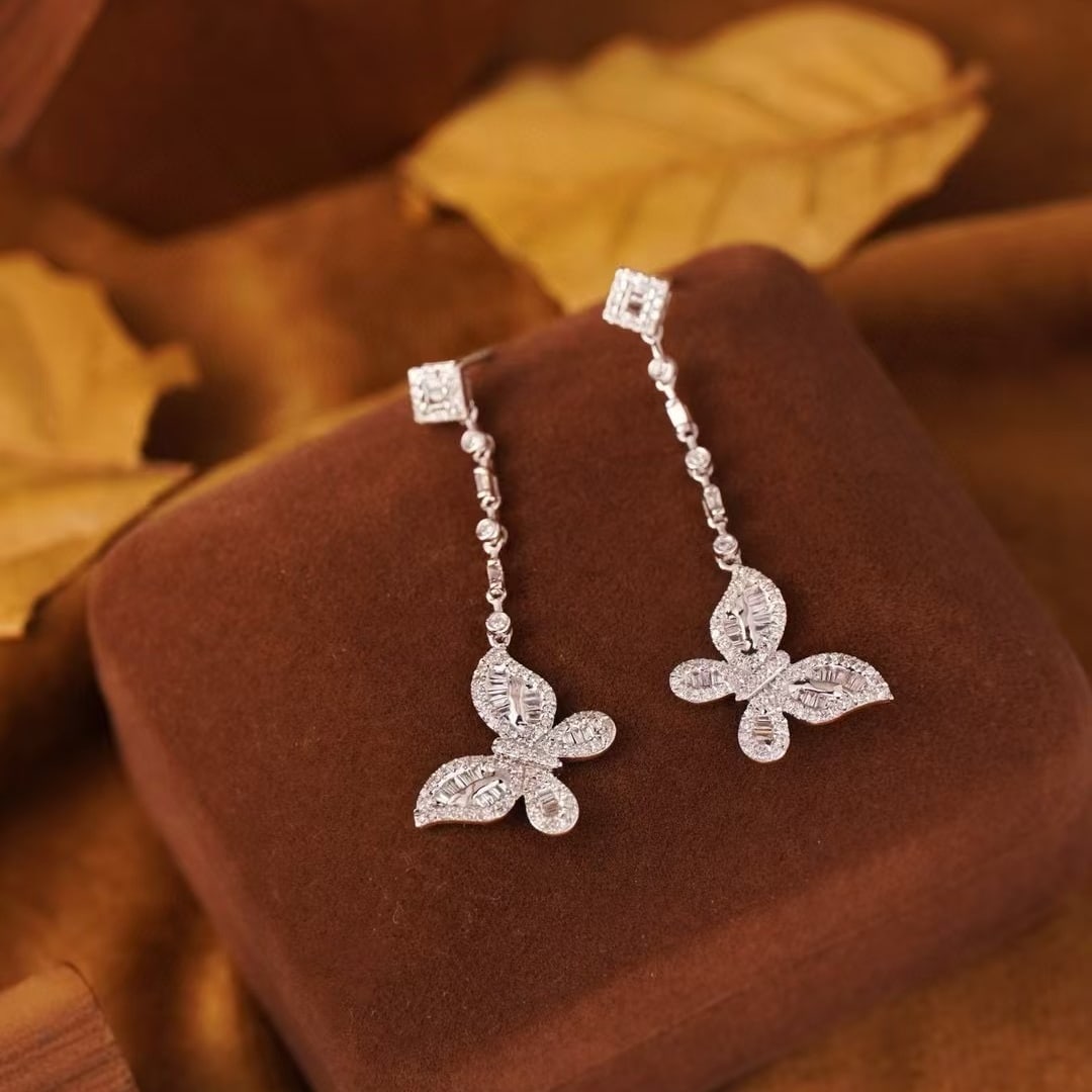 14k Gold 1 Ct Natural H Diamond & Butterfly Earrings - 5