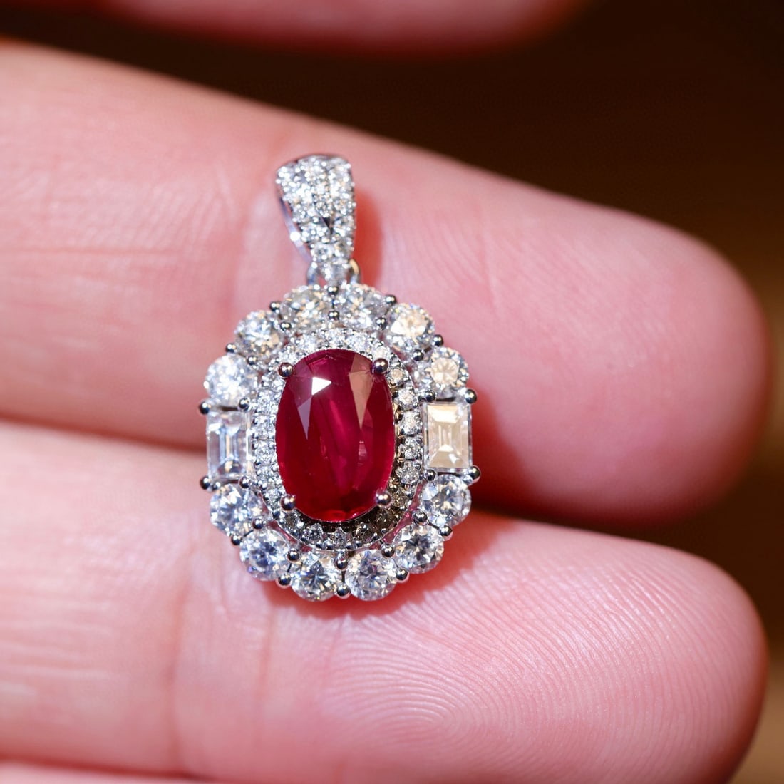 14k Gold 1.85 Ctw Vivid Red Natural Ruby & Diamond Pendant( Without Chain ) - 3