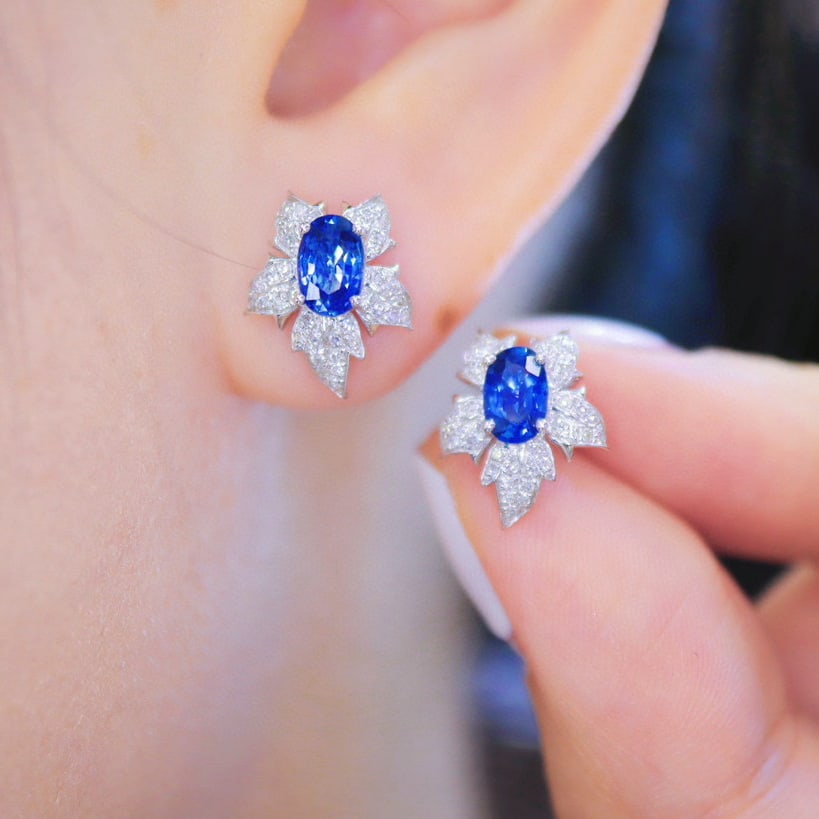 14k Gold 1.49 Ctw Natural Sapphire & Diamond Earrings - 5