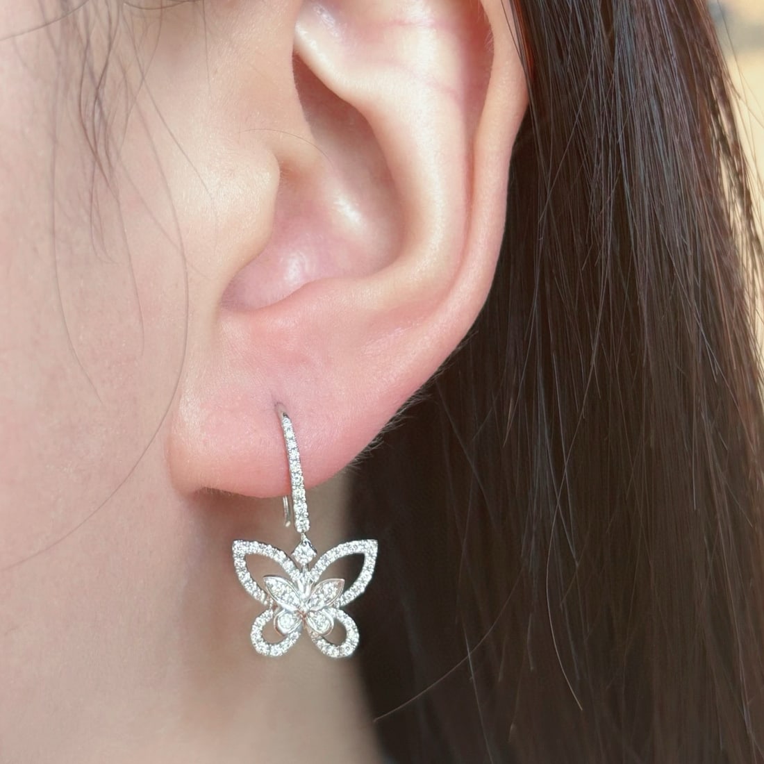 14k Gold 0.42 Ct Natural H Diamond & Butterfly Earrings - 4