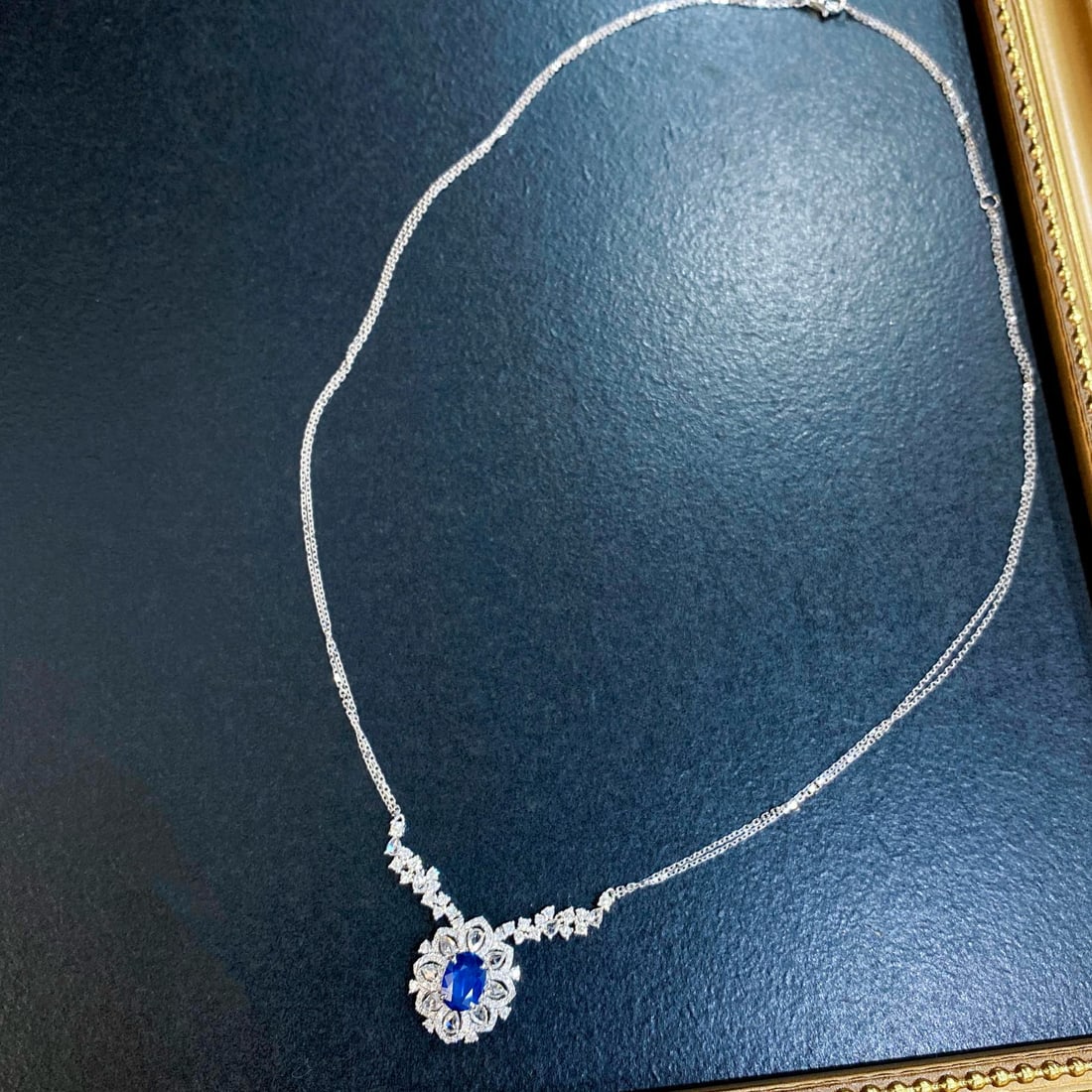 14k Gold 2.86 Ctw Natural Sapphire & Diamond Necklace - 4