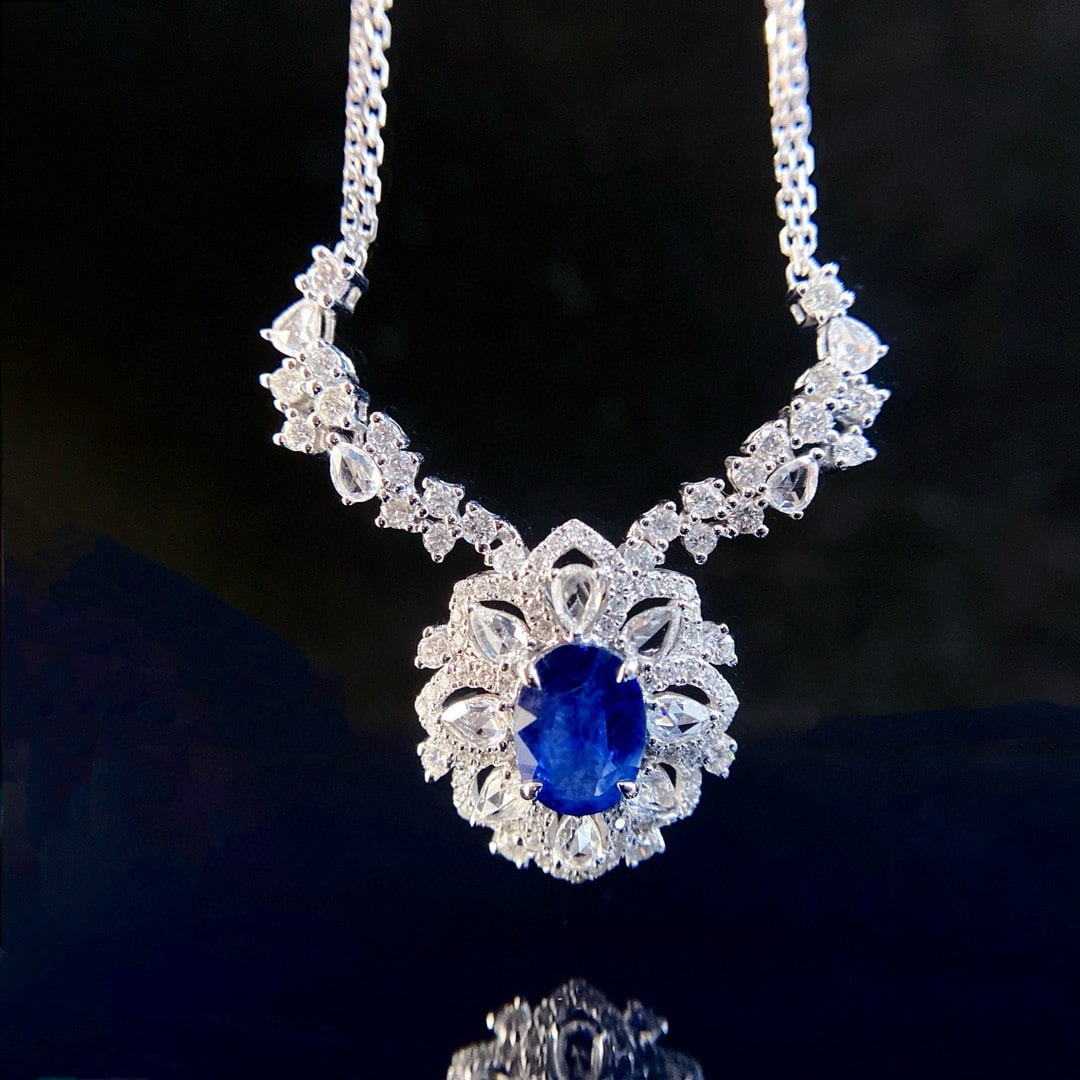 14k Gold 2.86 Ctw Natural Sapphire & Diamond Necklace - 6