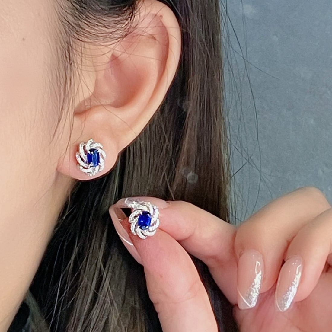 14k Gold 1.64 Ctw Natural Sapphire & Diamond Earrings - 4