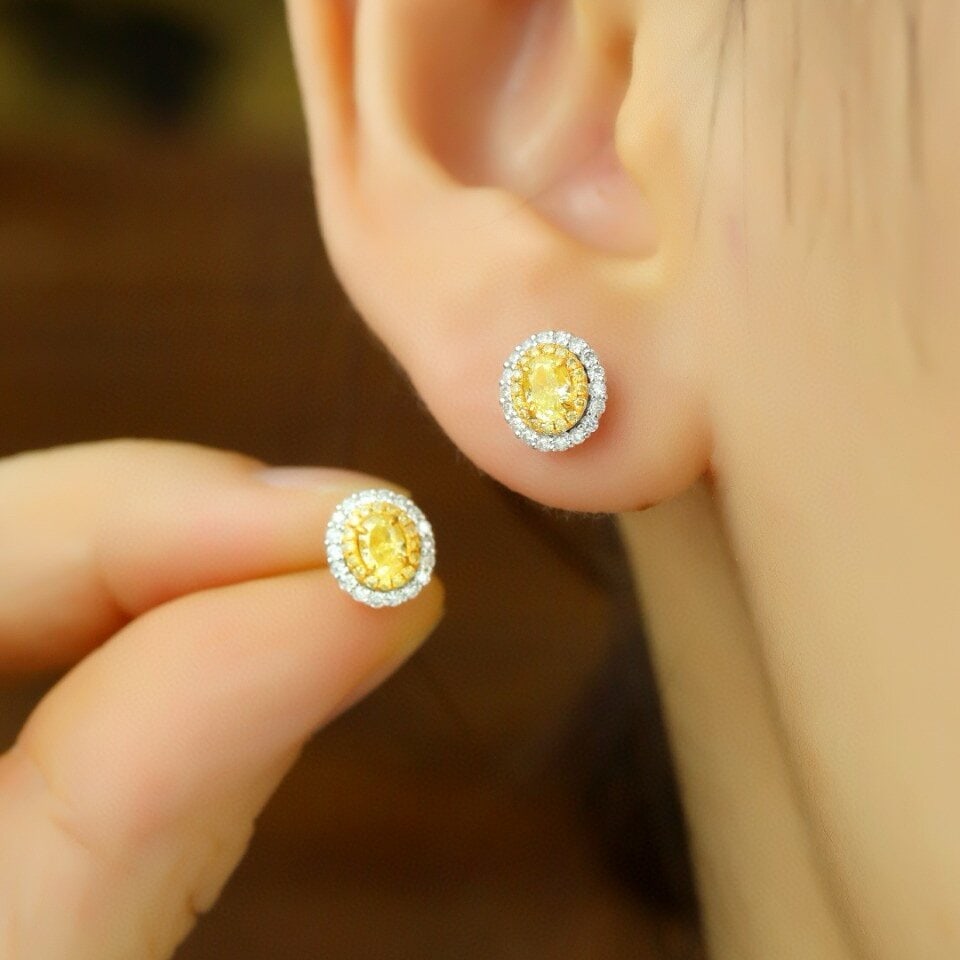 14k Gold 0.71 Ctw Natural Yellow Diamond & Diamond Earrings - 4