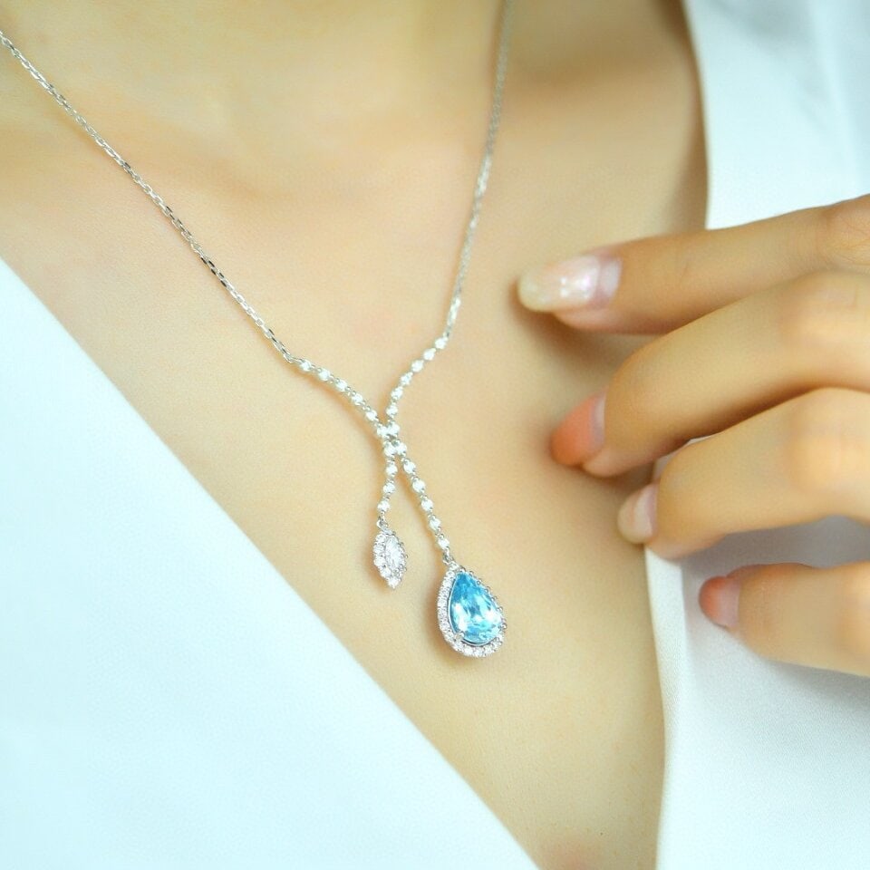 14k Gold 2.16 Ctw Natural Aquamarine & Diamond Necklace - 5