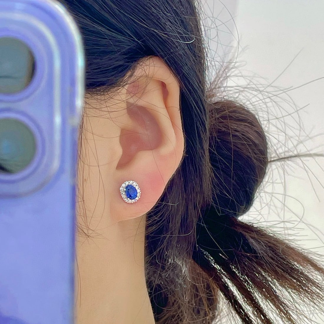 14k Gold 1.57 Ctw Vivid Blue Natural Sapphire & Diamond Earrings - 5