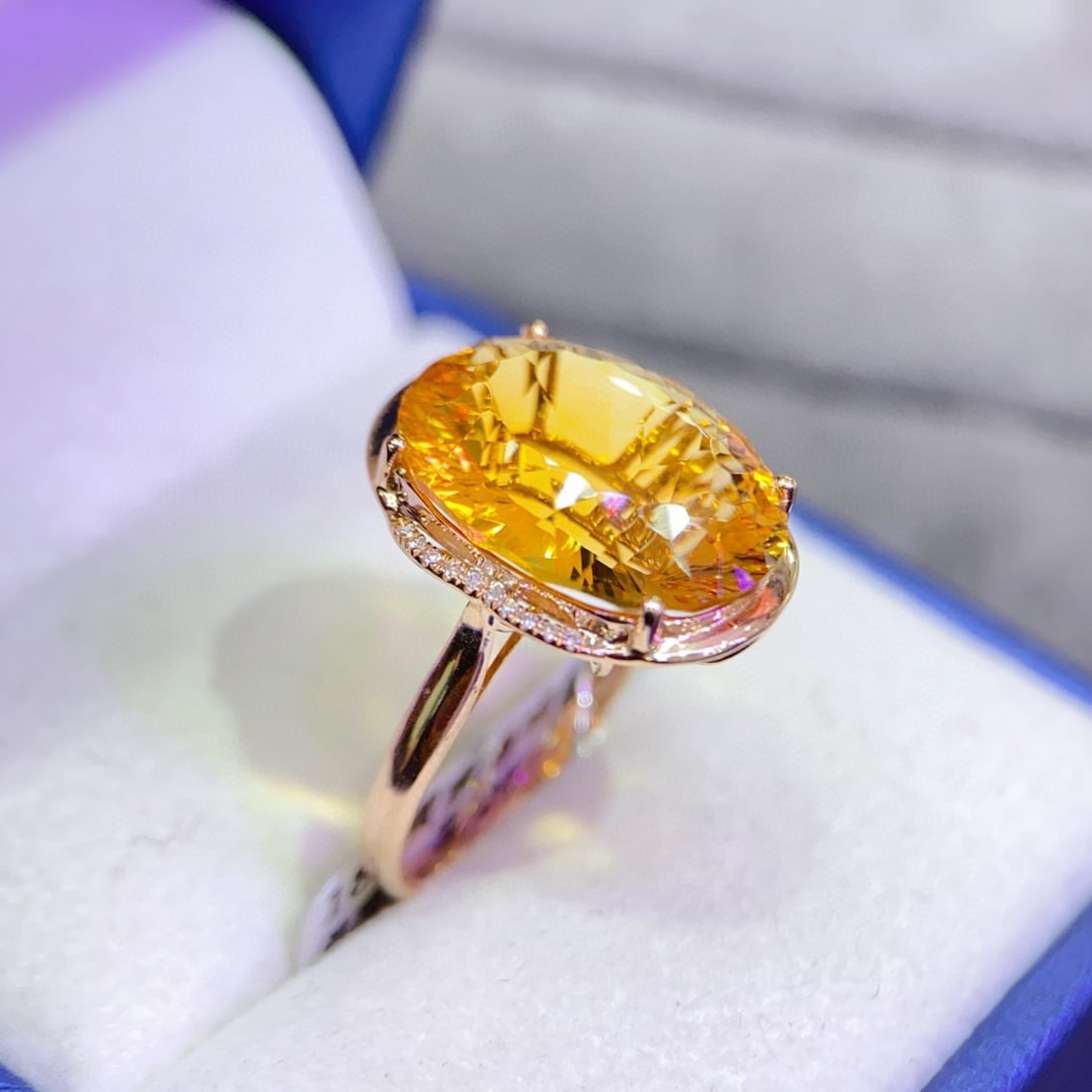 14k Gold 8.31 Ctw Natural Citrine & Diamond Ring - 5