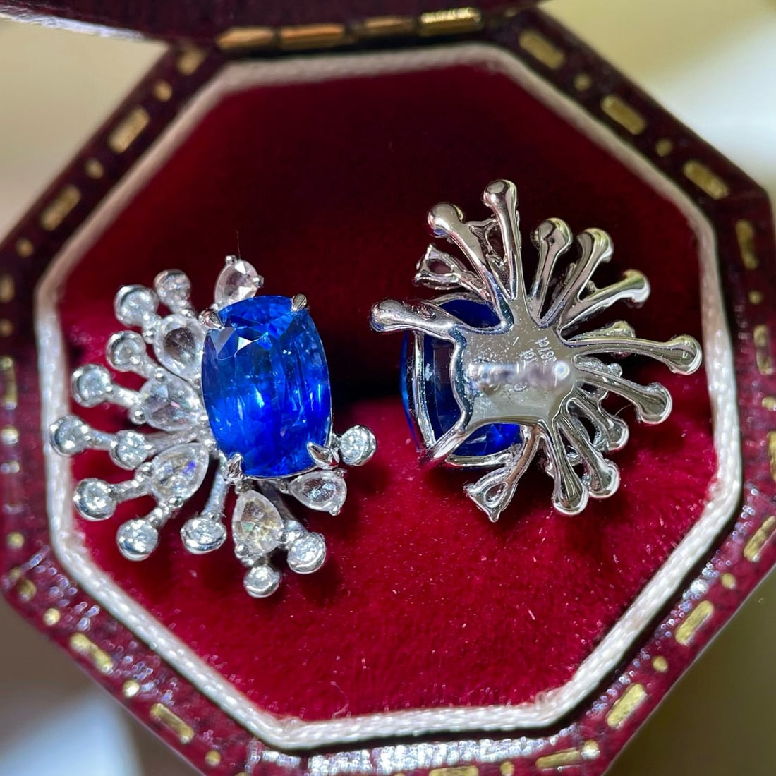 14k Gold 2.39 Ctw Vivid Blue Natural Sapphire & Diamond Earrings - 4