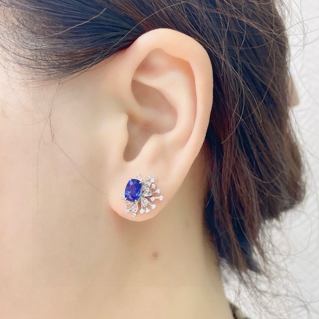 14k Gold 2.39 Ctw Vivid Blue Natural Sapphire & Diamond Earrings - 5