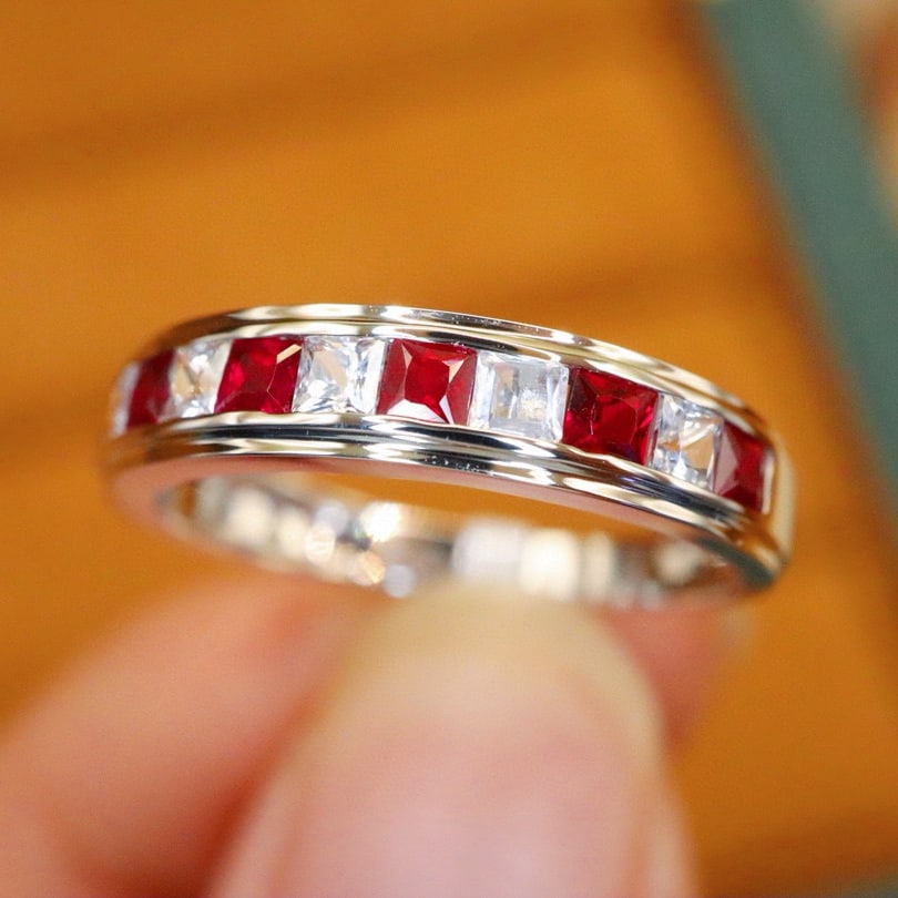 14k Gold 0.97 Ctw Vivid Red Natural Ruby & Sapphire Ring - 3