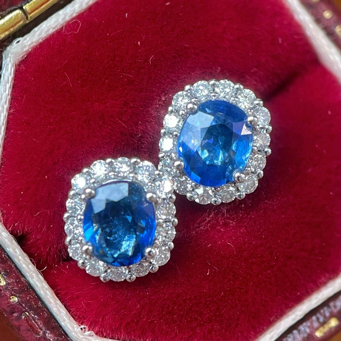 14k Gold 1.48 Ctw Natural Sapphire & Diamond Earrings - 2