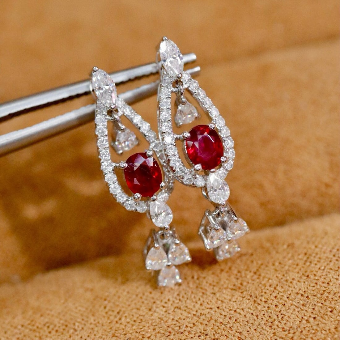 14k Gold 0.68 Ctw Vivid Red Natural Ruby & Diamond Earrings (1 of 6)