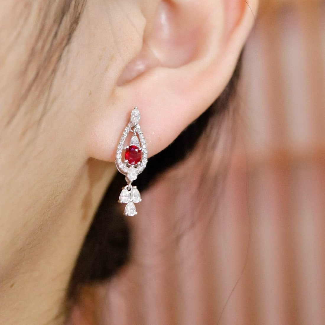 14k Gold 0.68 Ctw Vivid Red Natural Ruby & Diamond Earrings - 6