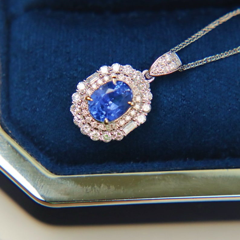 14k Gold 2.05 Ctw Natural Sapphire & Diamond Necklace - 4