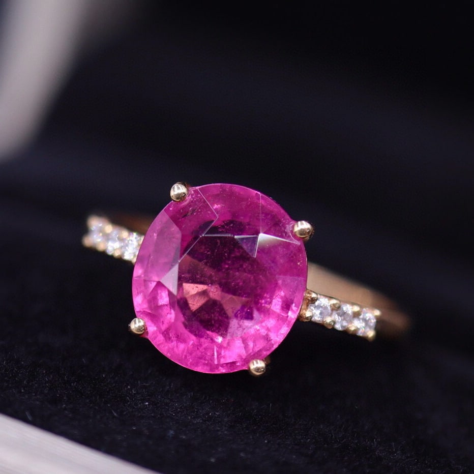 14k Gold 3.14 Ct Natural Tourmaline & Diamond Ring - 2