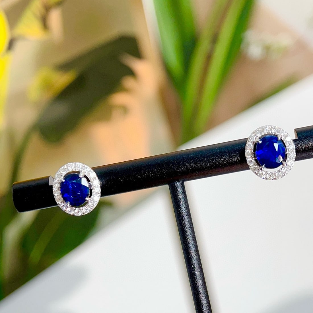 14k Gold 1.66 Ctw Natural Sapphire & Diamond Earrings - 3