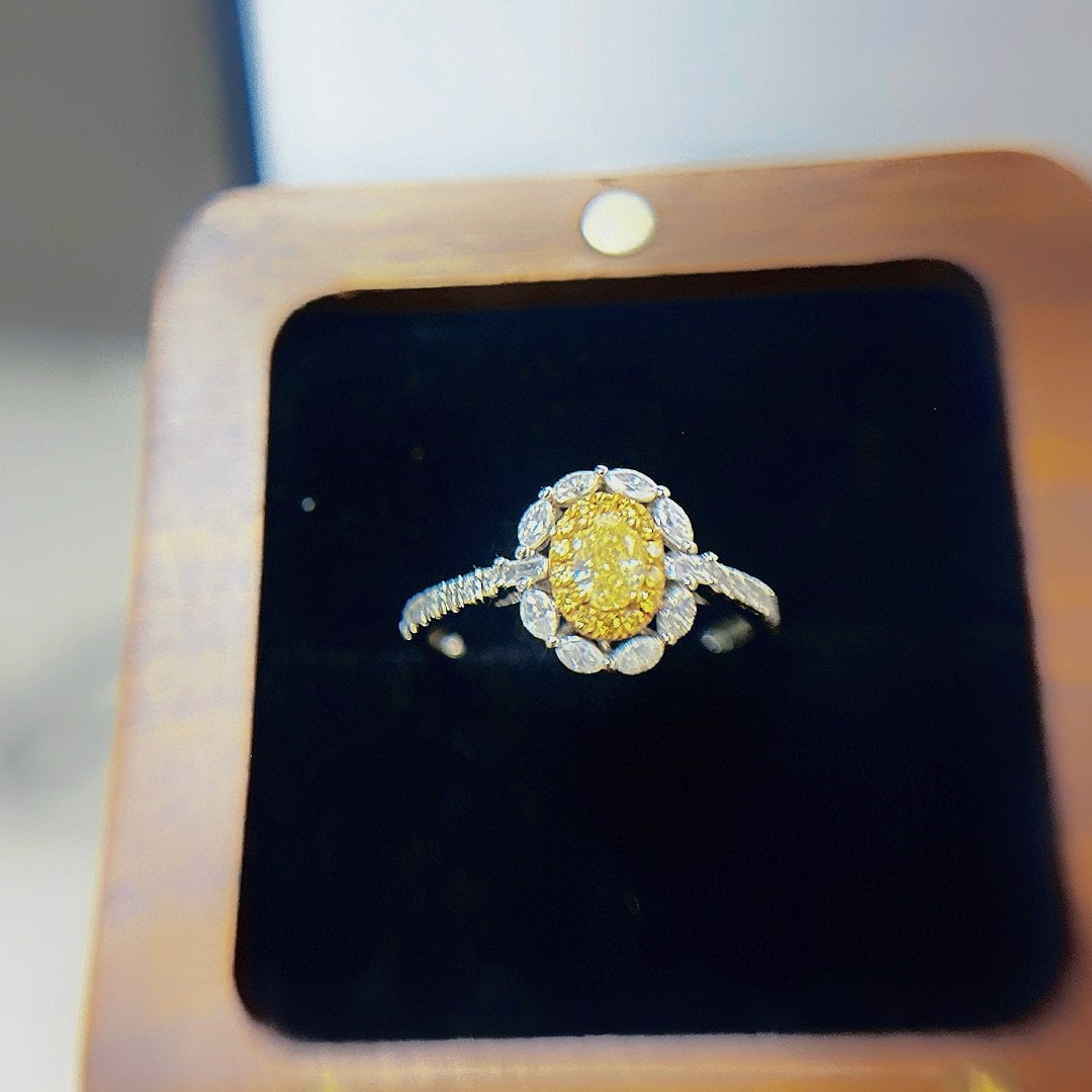 14k Gold 0.28 Ct Natural Yellow Diamond & Diamond Ring (1 of 6)