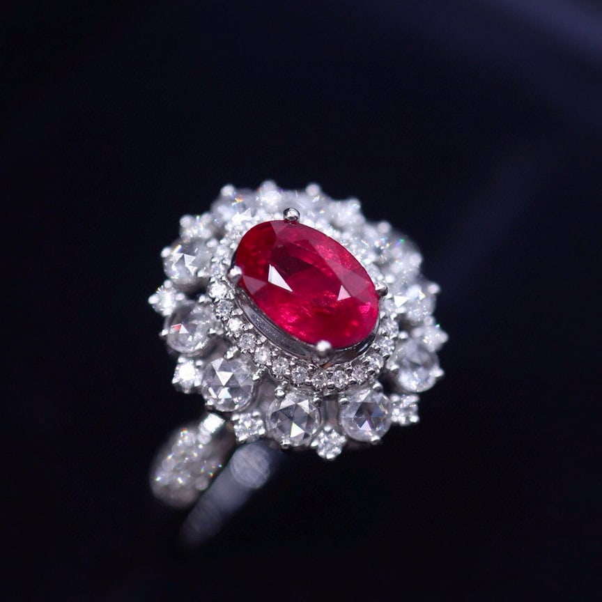 14k Gold 1 Ct Vivid Red Natural Ruby & Diamond Ring - 6