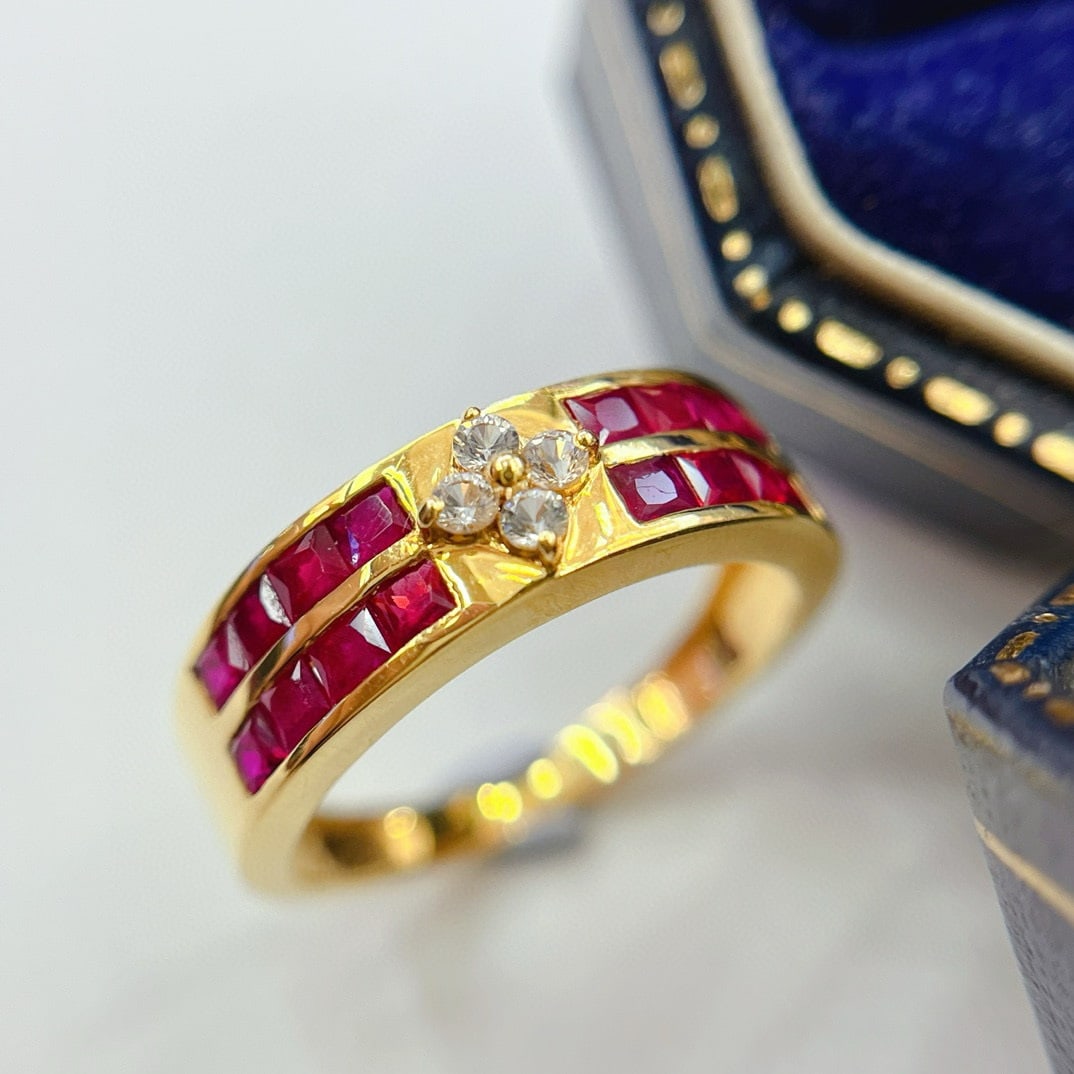 14k Gold 1.65 Ct Vivid Red Natural Ruby & Sapphire Ring - 4