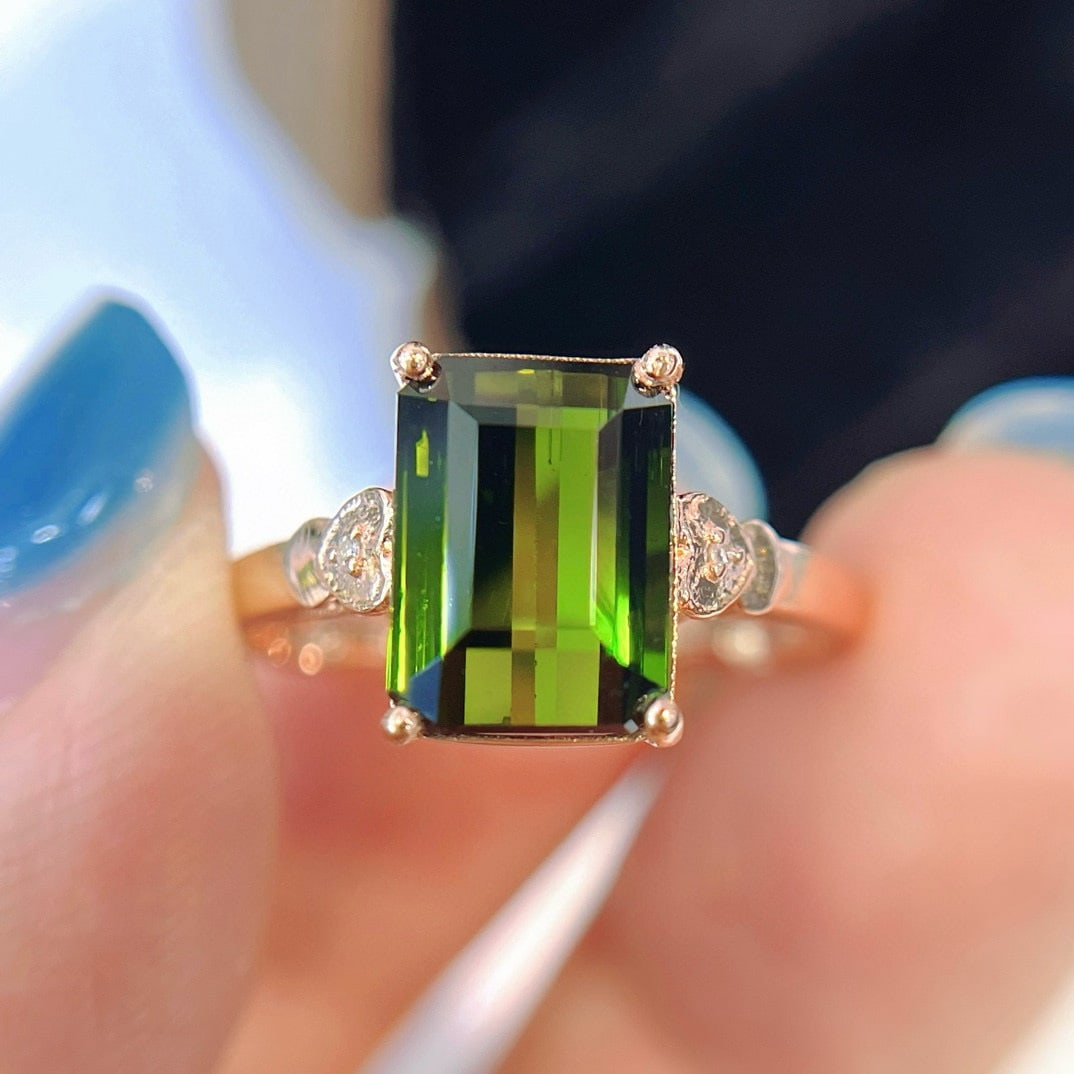 14k Gold 3.70 Ct Natural Tourmaline & Diamond Ring (1 of 6)