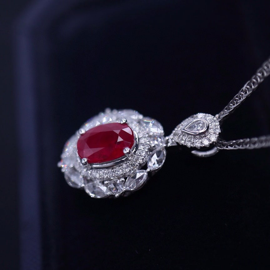 14k Gold 1.02 Ct Vivid Red Natural Ruby & Diamond Pendant( Without Chain ) - 5