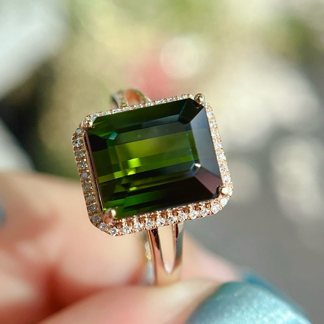 14k Gold 5.45 Ct Natural Tourmaline & Diamond Ring - 5