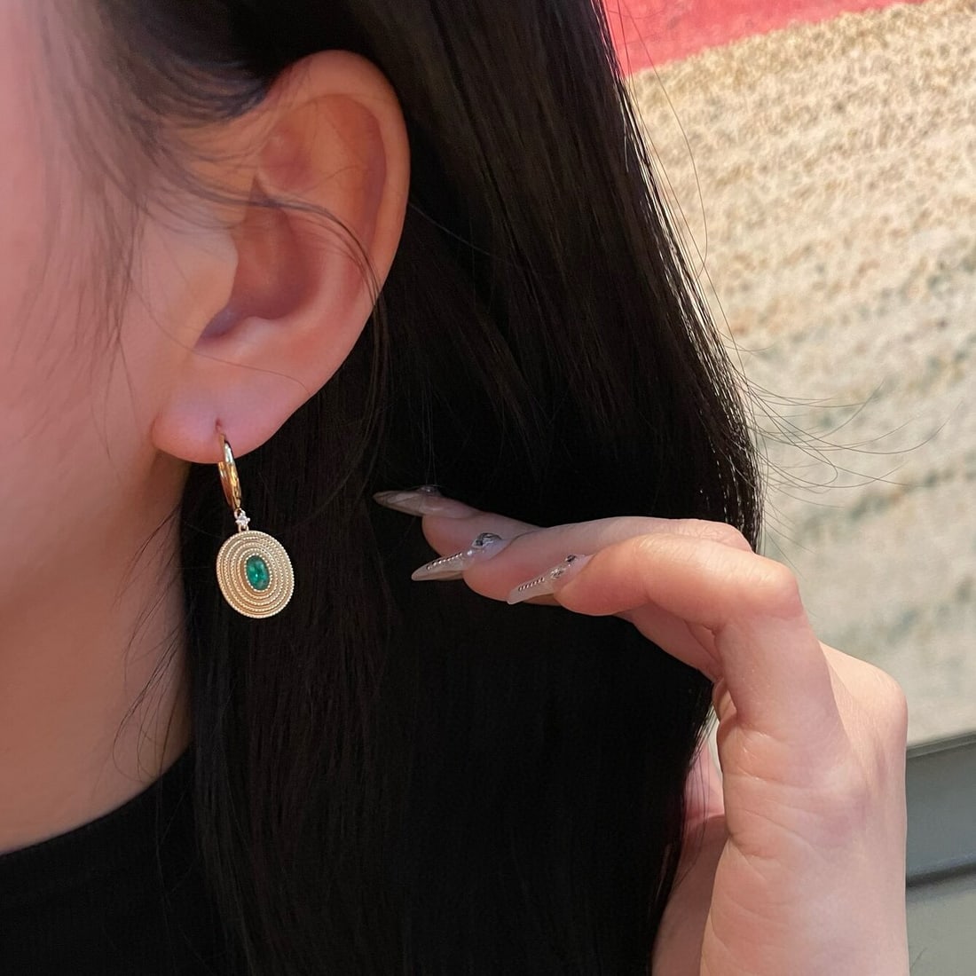 14k Gold 0.4 Ct Vivid Green Natural Emerald & Diamond Earrings - 4