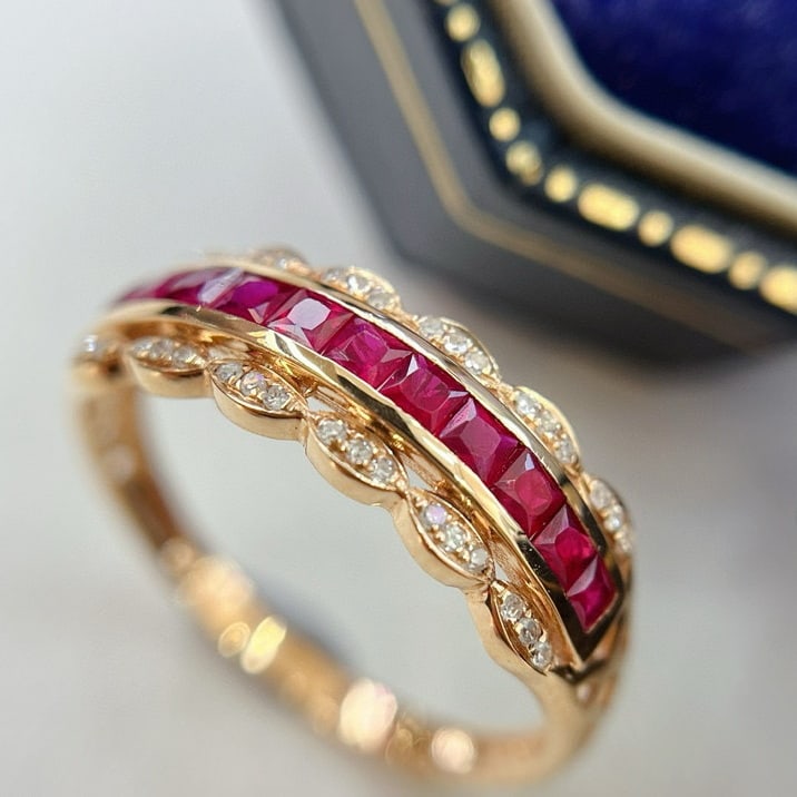 14k Gold 1.00 Ct Natural Ruby & Diamond Ring - 2