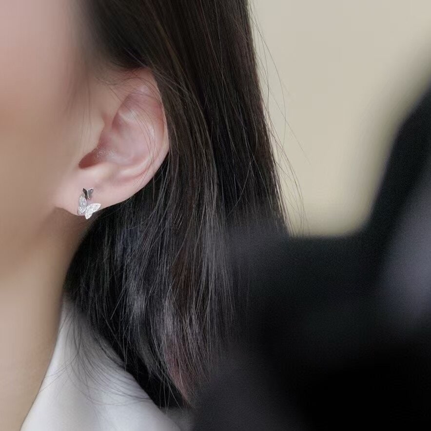 14k Gold 0.16 Ct Natural H Diamond & Butterfly Earrings - 6