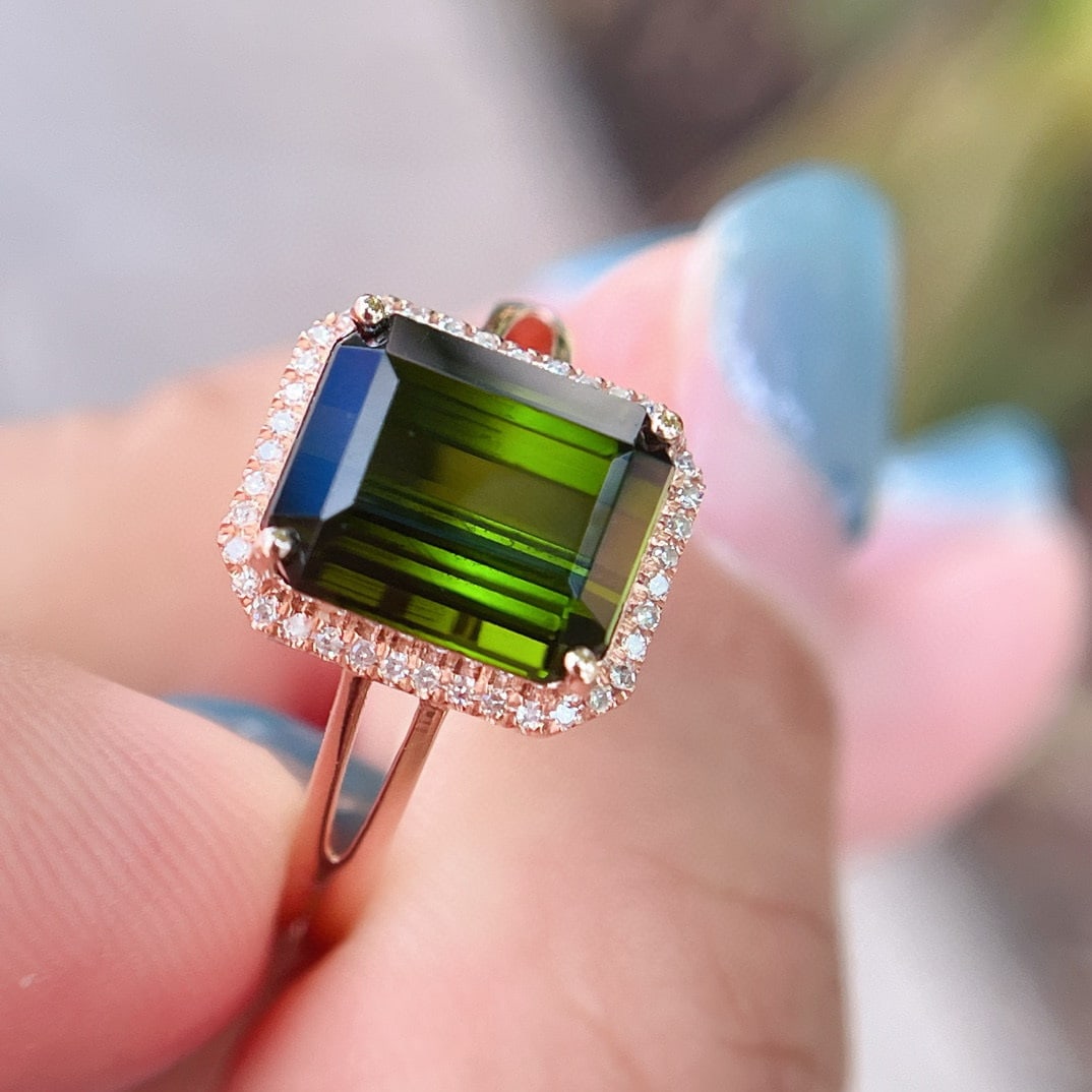 14k Gold 3.75 Ct Natural Tourmaline & Diamond Ring - 2
