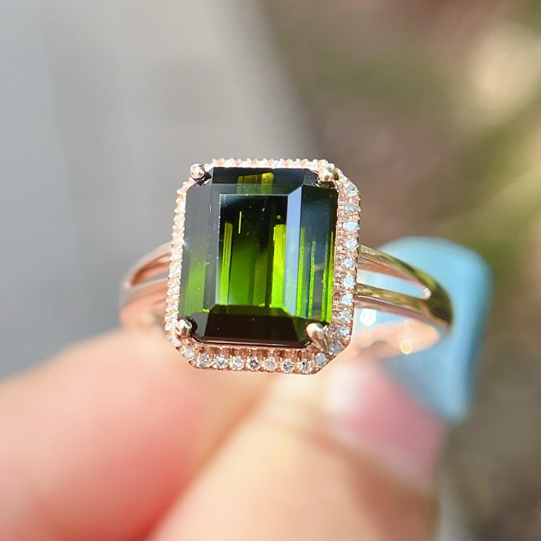 14k Gold 3.75 Ct Natural Tourmaline & Diamond Ring - 3