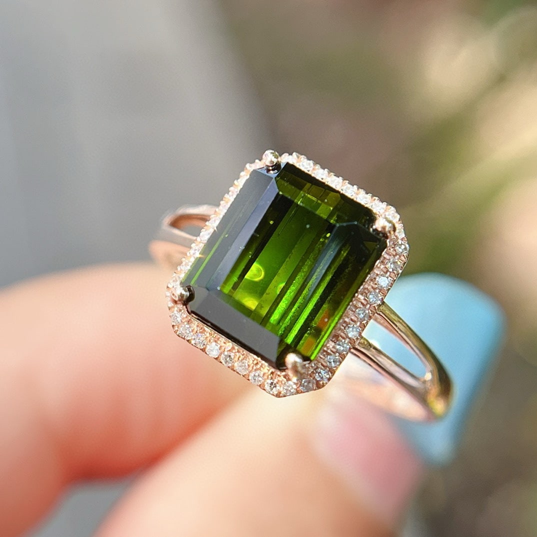 14k Gold 3.75 Ct Natural Tourmaline & Diamond Ring - 5