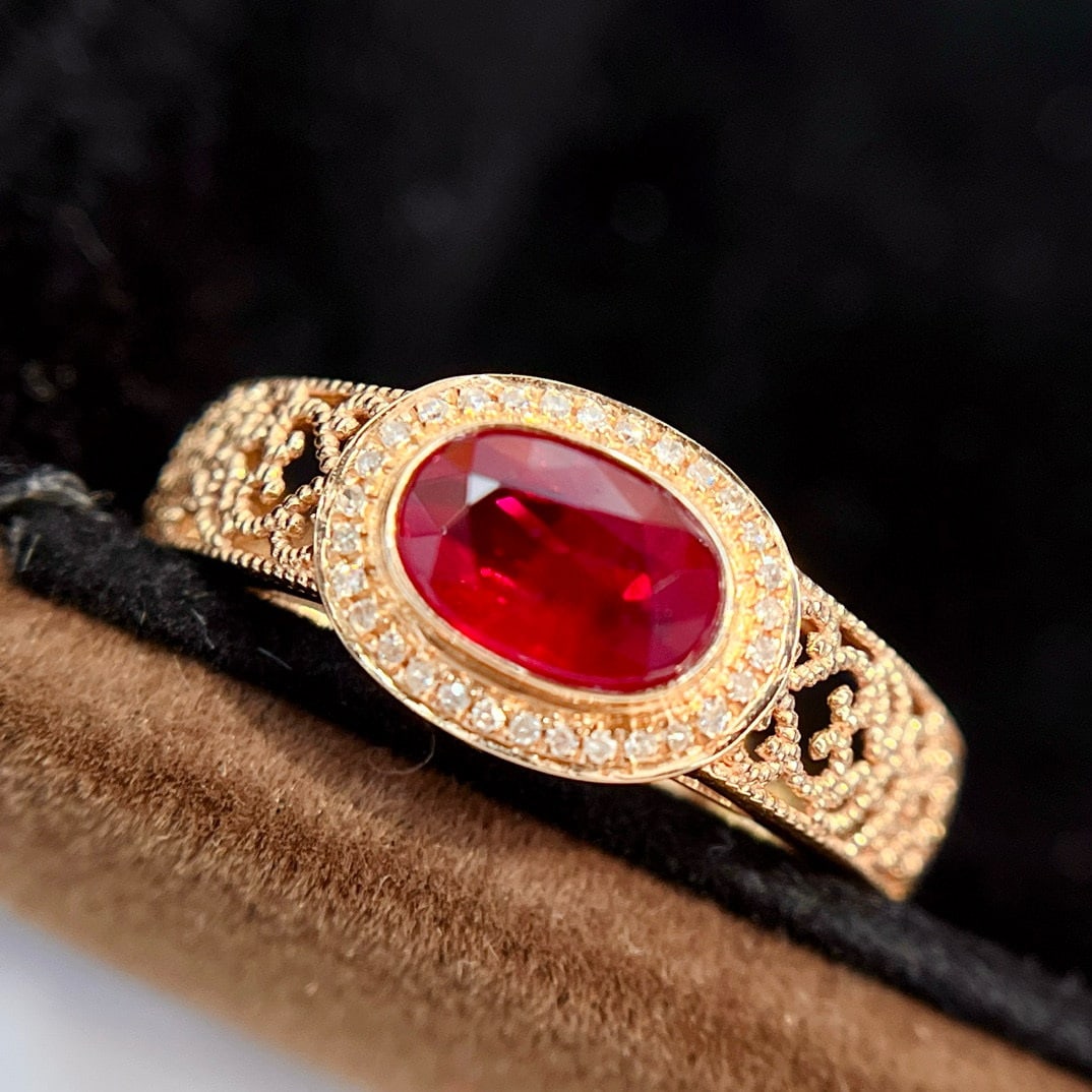 14k Gold 1.10 Ct Vivid Red Natural Ruby & Diamond Ring (1 of 8)