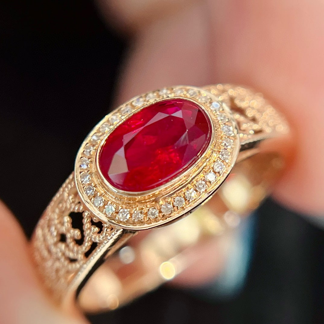 14k Gold 1.10 Ct Vivid Red Natural Ruby & Diamond Ring - 6