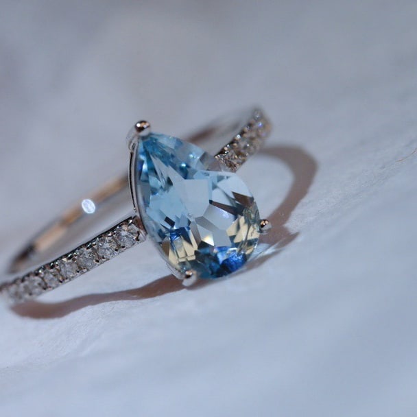 14k Gold 1.33 Ctw Natural Aquamarine & Diamond Ring - 2